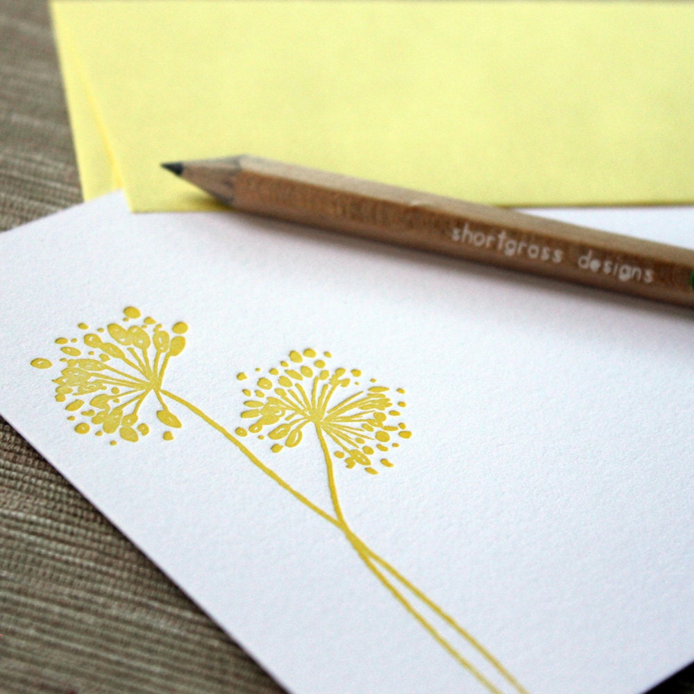 letterpress flat notecards (set of 10) - yellow dandelion