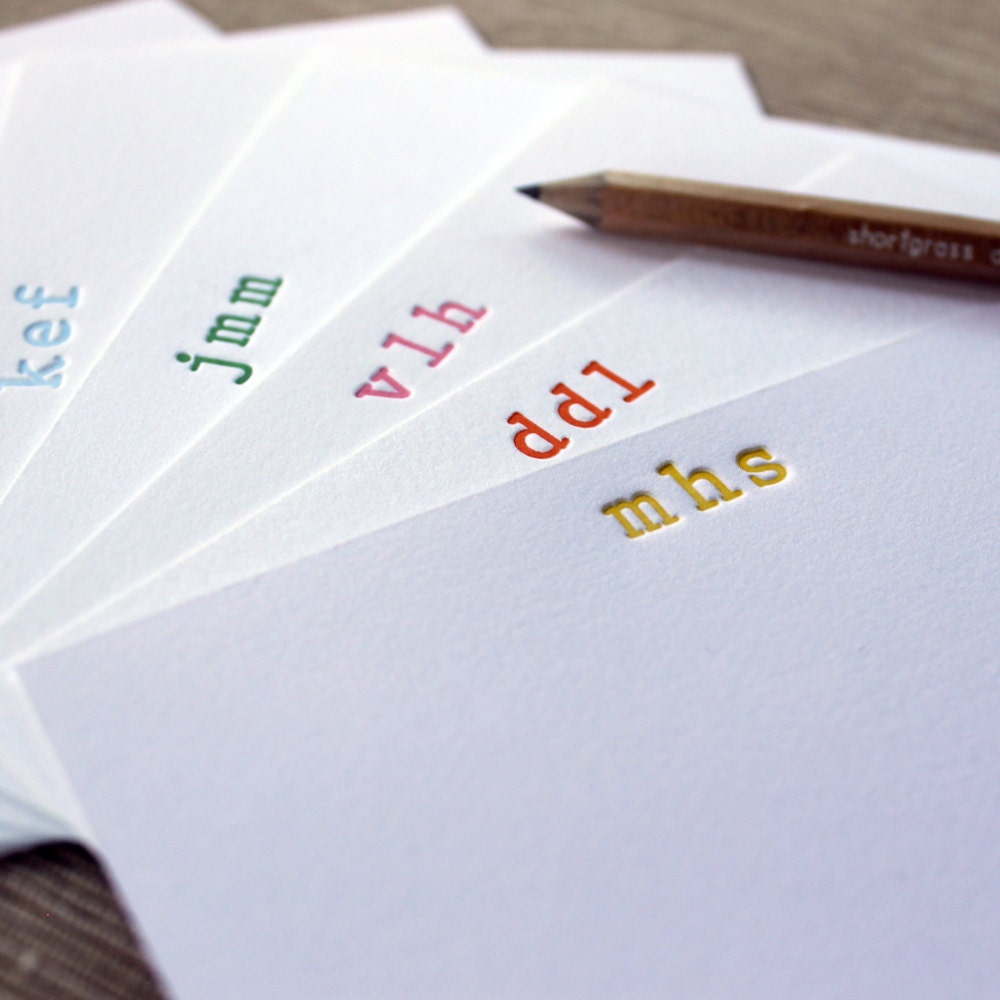 custom letterpress monogram notecards (set of 20) - typewriter text