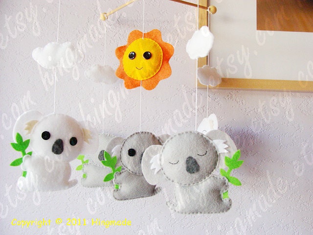Baby Crib Mobile - Baby Nursery Mobile - Modern Mobile - Australian Koala Gray White theme (Custom order available)