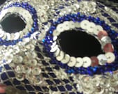 Shiny Silver and Blue Hand Beaded Sequined Mask