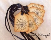 Halloween Tags Spiderweb, Spooky, Black Satin Ties, Web, Vintage