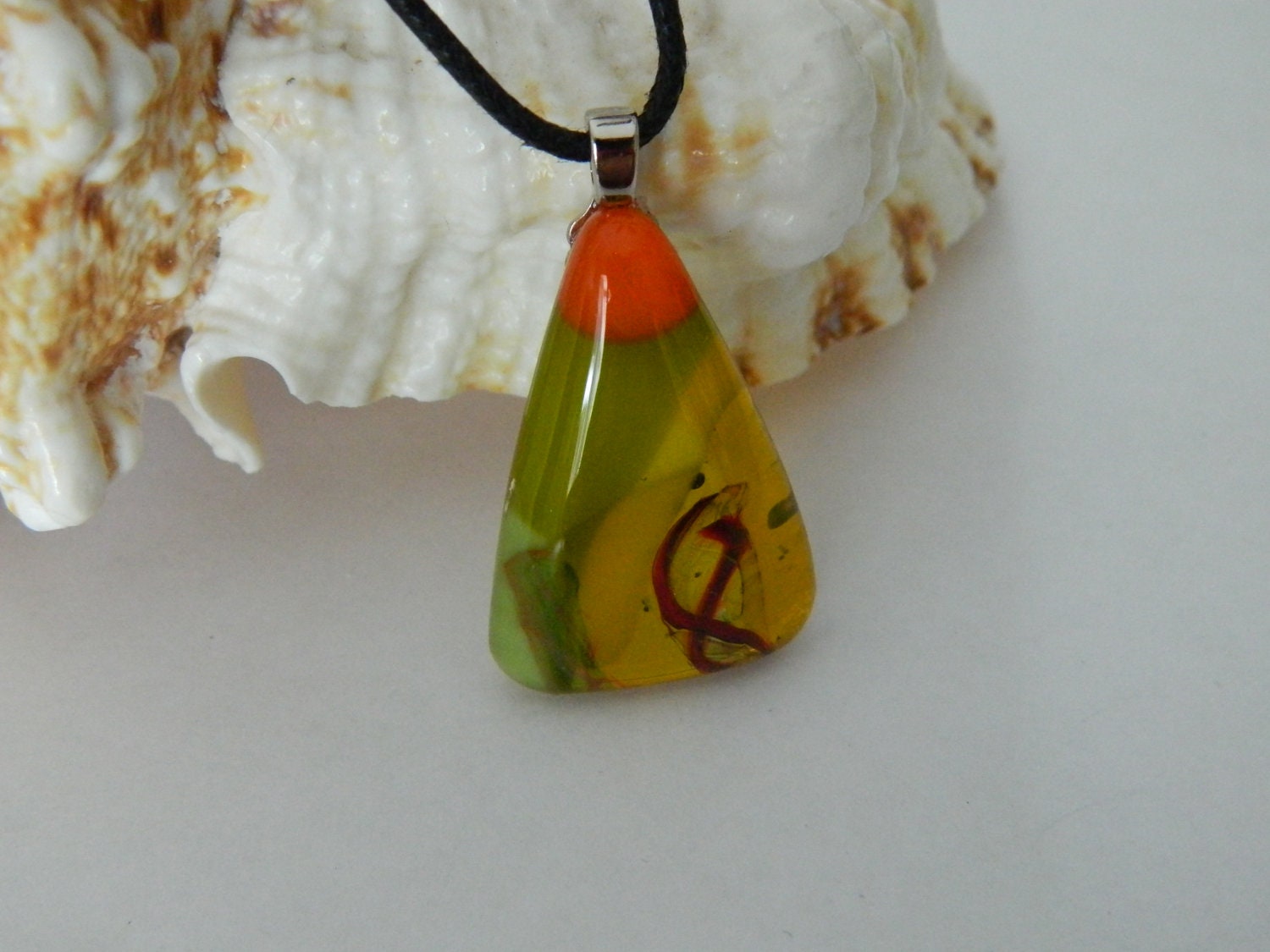 Fused Glass Candy Korn dna dichroic pendant necklace