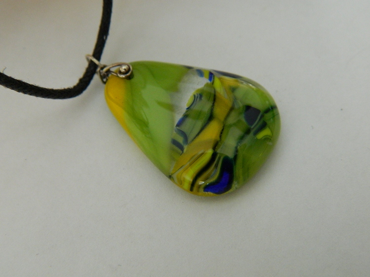 Triangle Fused Glass Lime green, yellow and blue pendant necklace