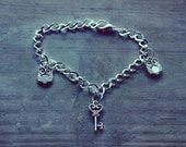 Silver Owl and Key Charm Bracelet