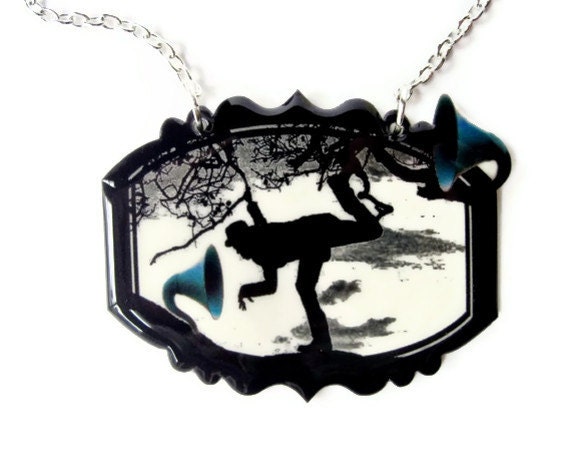 Tom Waits Necklace Tree Trumpet Gramophone Blue Black and White