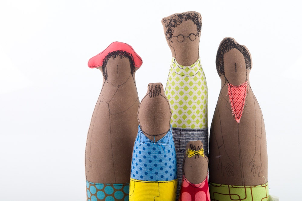 Ooak Family Portrait - three generations of African family dressed in neon colors - handmade  dolls Grandchildren , family dressed in shades
