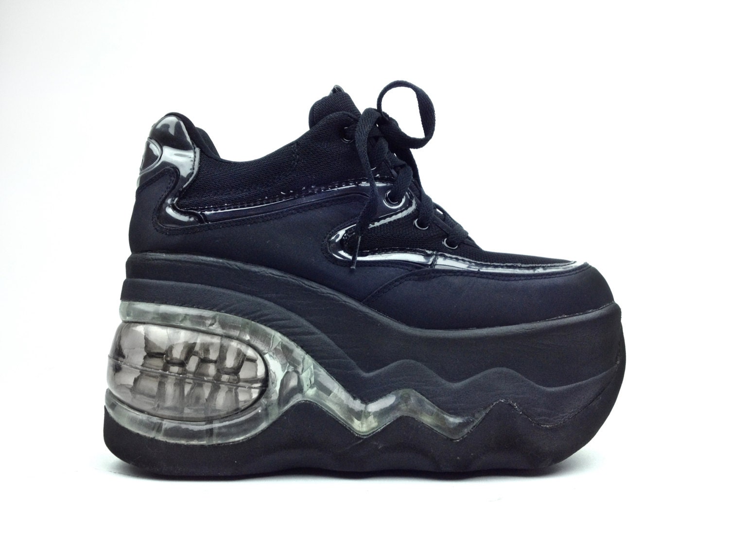 90's Mega Platform Sporty Spice Clear Chunky Platform Wedge Sneakers // 9
