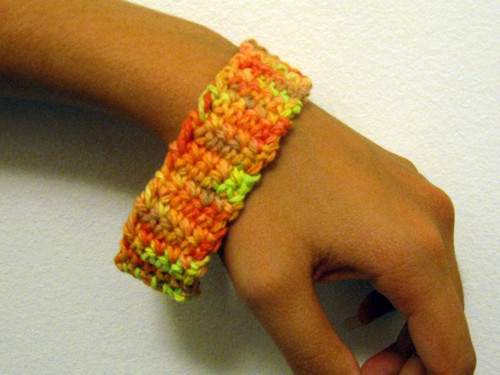 Autumn bracelet, 9 inches long, crocheted