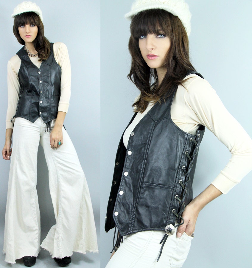 Vintage Boho LEATHER Lace-Up VEST // Vintage Clothes by TatiTati Vintage on Etsy