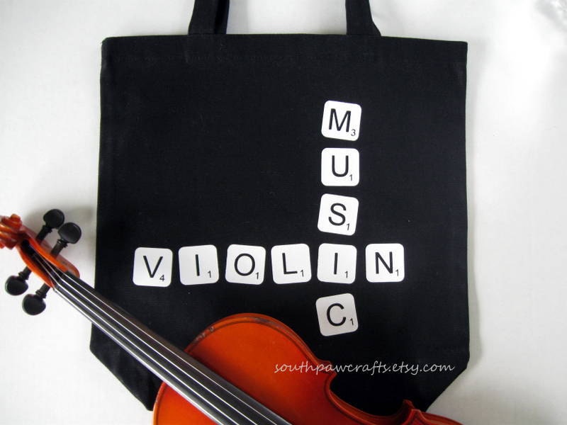 Violin or Viola Music Scrabble Tile Tote Bag - Music Tote