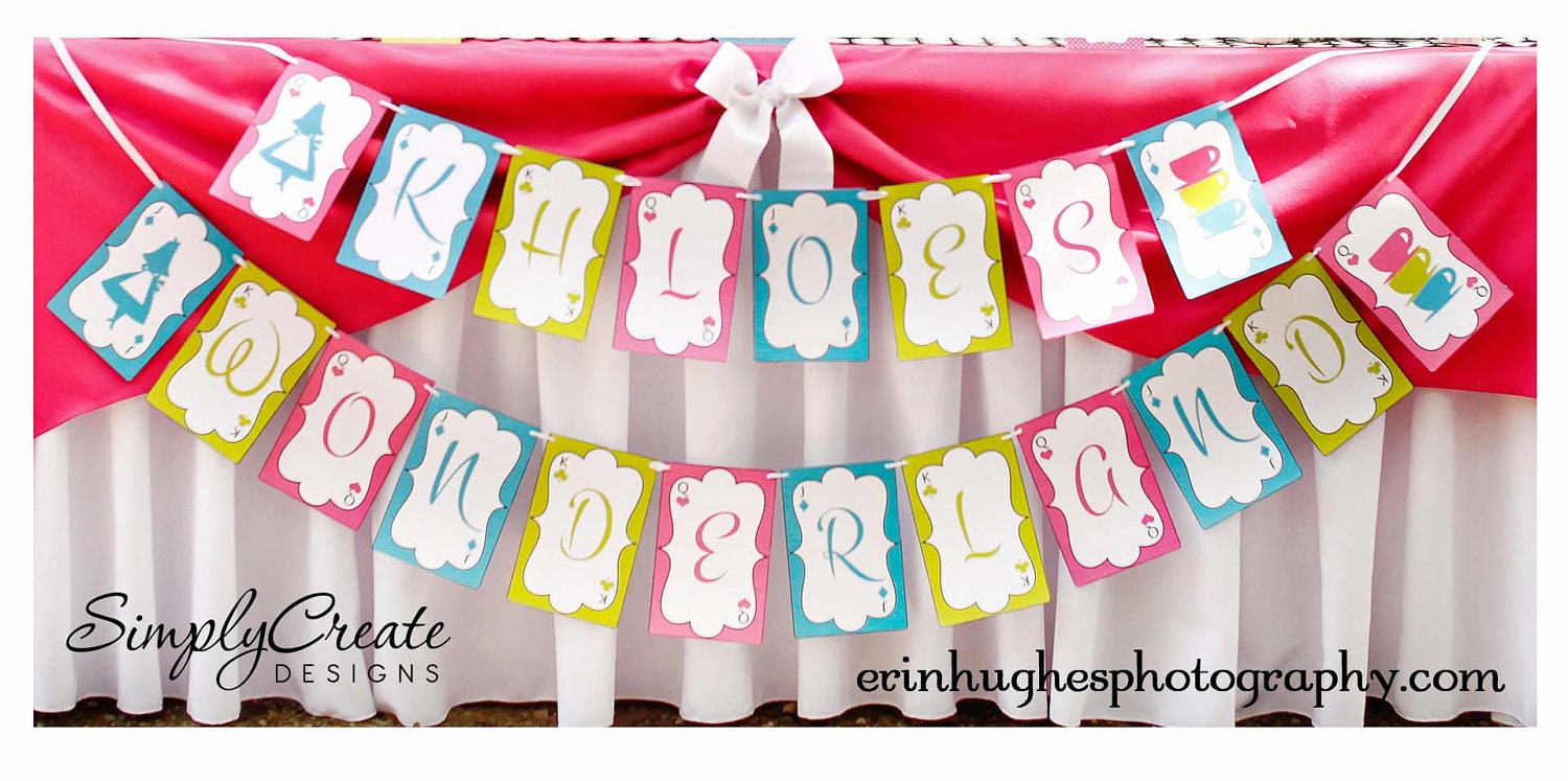 Alice In Wonderland Inspired Banner DIGITAL File 8.5 x 11 Jpeg Files Personalized Il_570xn