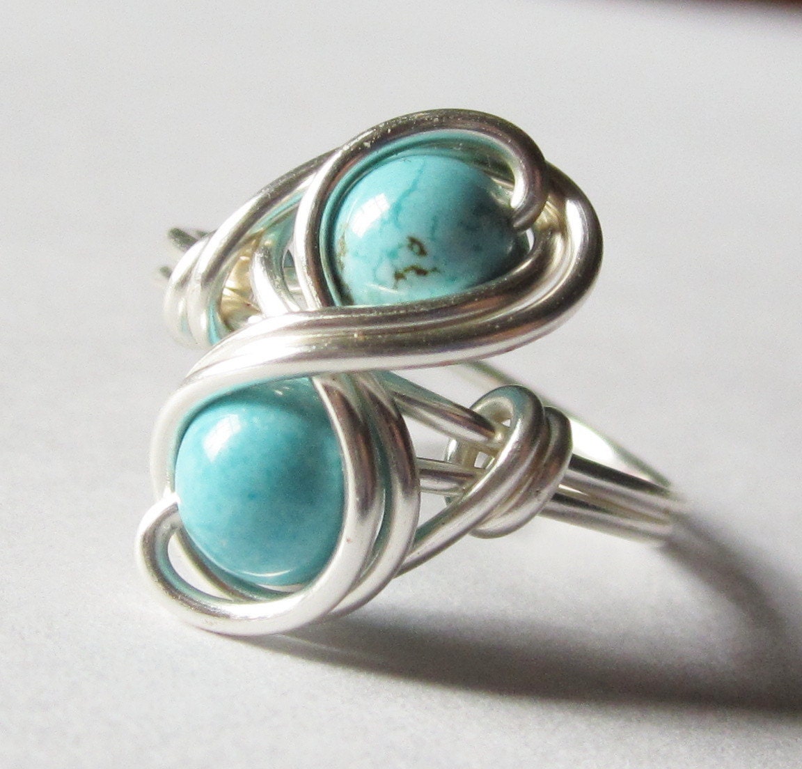 Turquoise Infinity Ring Custom Size Silver Wire Wrapped Jewelry