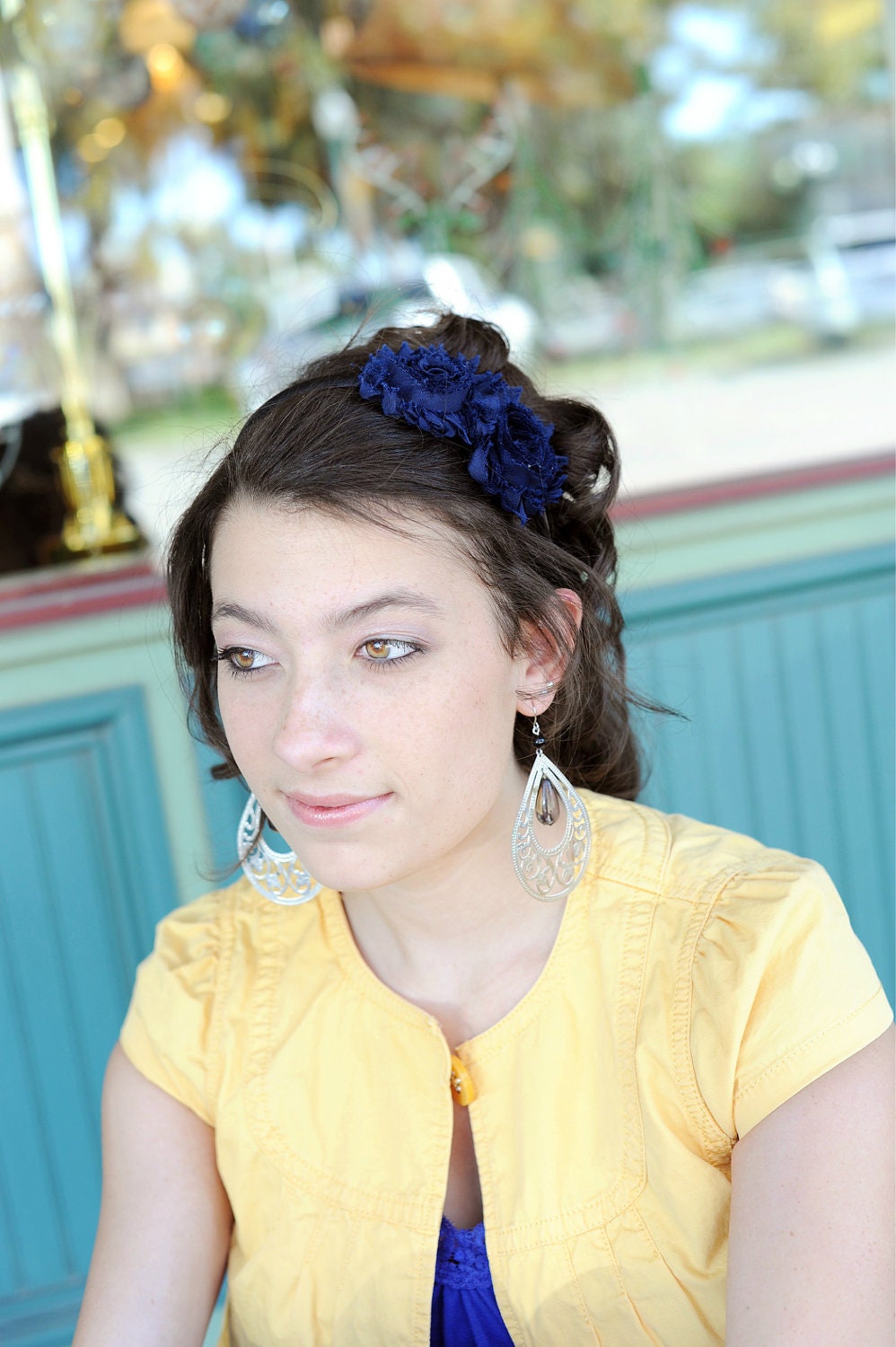 Navy Headband, Shabby Chic Flower Headband for Women and Teens, Navy Hair Accessories