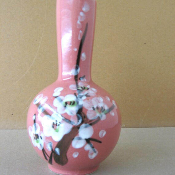 Items similar to Pretty Pink Ceramic Flower Vase With Pink White and Brown and Green Glazes on Etsy