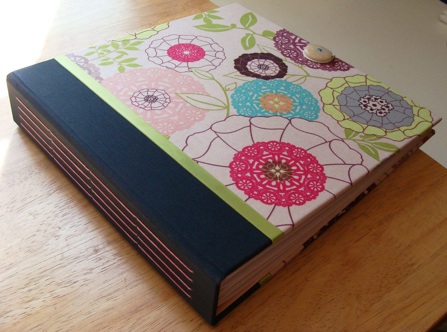 Blush Pink Wedding Album/ Pretty Bridal Shower Scrapbook/ Photo Album with Navy, Chartreuse, Teal & Purple
