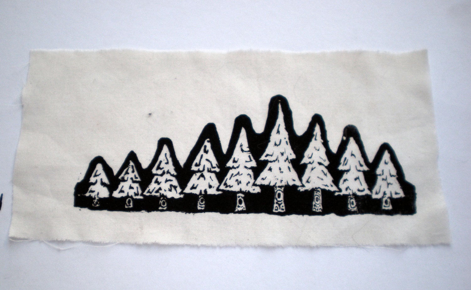Tiny Silkscreen Nature Patch - Evergreen Tree Forest - Row of Christmas Trees
