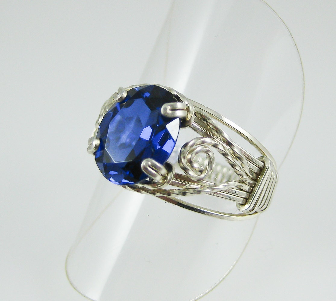 Sapphire and silver wire wrapped ring