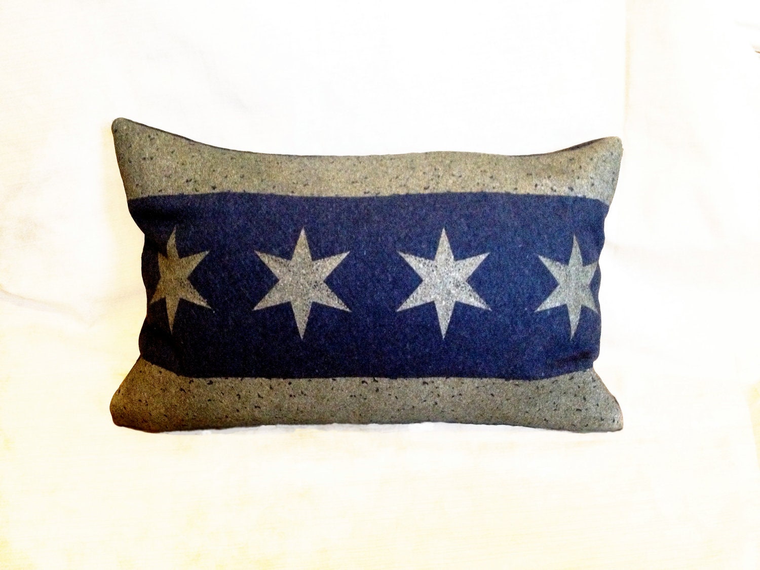 Chicago Flag Pillow from Military Blanket - Navy Blue