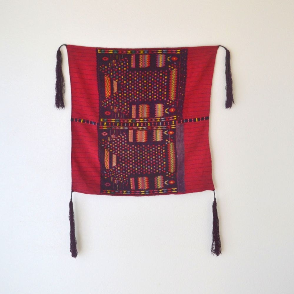 Woven Fringe Saddle Blanket Vintage Cranberry Red South American Tapestry