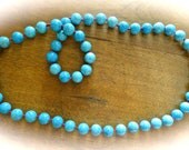 Strand Turquoise Blue Beads Hand Strung w/ Carved Chinese Red Cinnabar Embellishment