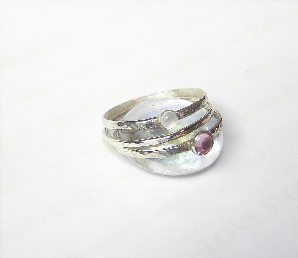 Gemstone and Sterling Silver Stacking Rings Set of 3 R116