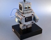 Rusted Gray Robot Art, Desktop Sculpture, Handmade Found Object Assemblage