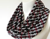 Red And Black Infinity Scarf Circle Loop Tube Cowl Scarf White Plaid Checkered Cotton Women Scarf - LenitaGM