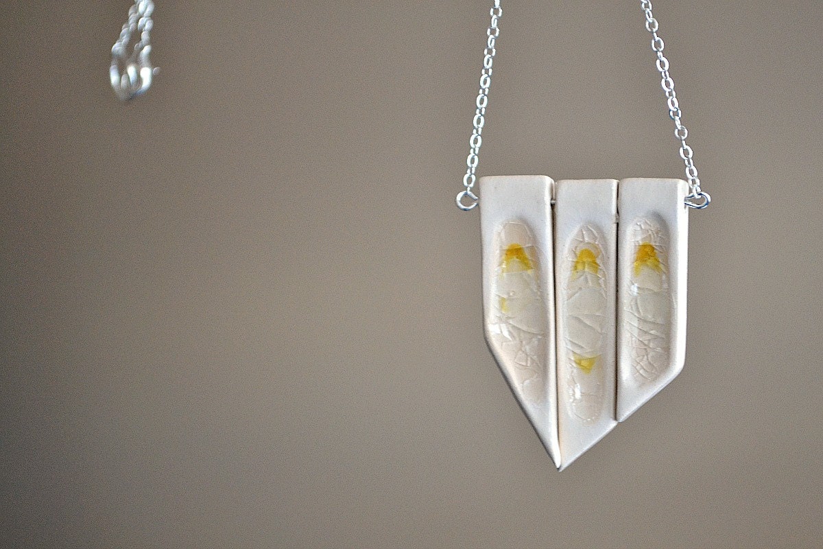 Geometric air sign necklace - ceramic and glass yellow white, cream - asymmetrical triangle necklace Etsy UK