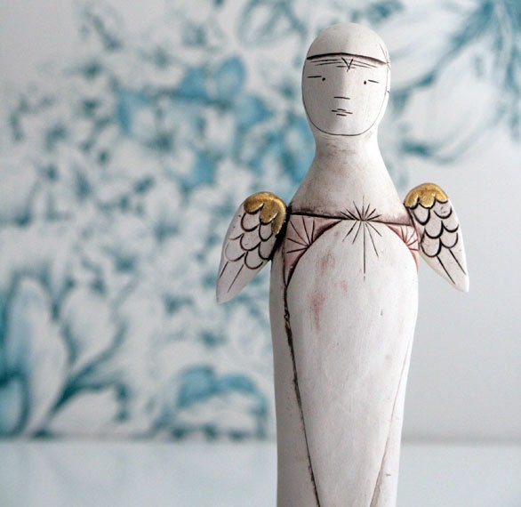 Angel sculpture - ceramic guardian angel figure-gift for her