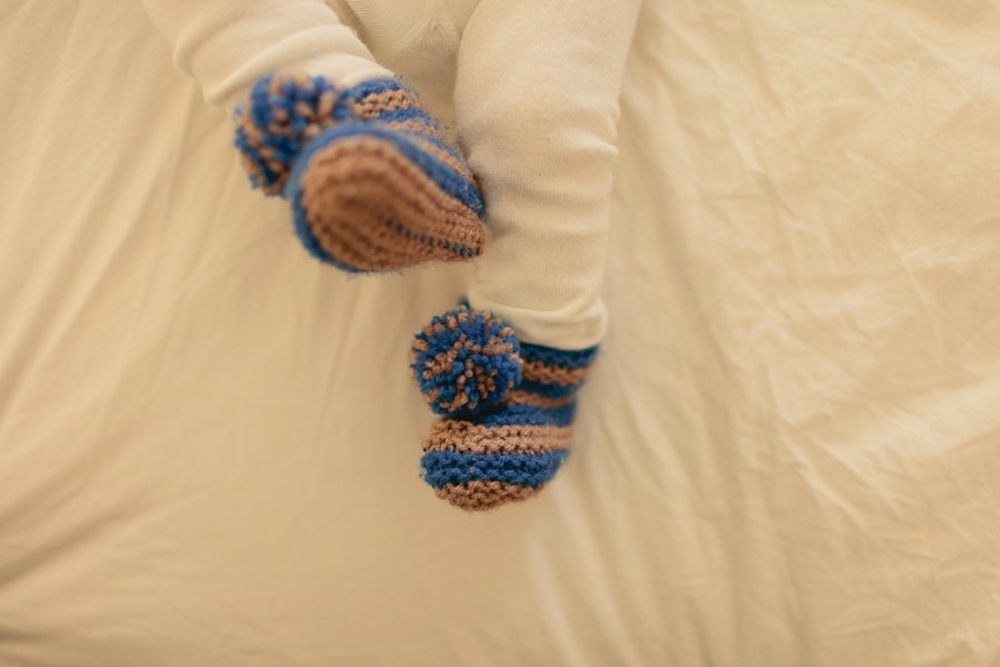 Striped Knitted Pompom Bootie: 5 colourways available
