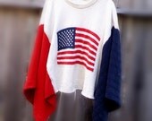 Reserved for KR ..American Flag Sweater Wrap Poncho Designed and Handmade by KheGreen in USA One Size Unisex Eco Fashion Small to 5x