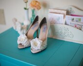 SALE Lace wedding shoes embellished with handmade silk flower with French lace crystals and pearls