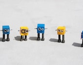 Recycled Robot Family Christmas Bots set of 5 upcycled blue and orange industrial robots desk ornaments holiday decor xmas decorations