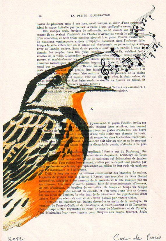 Drawing Illustration Giclee Prints Posters Mixed Media Art Acrylic Painting Holiday Decor Gifts: SINGING BIRD