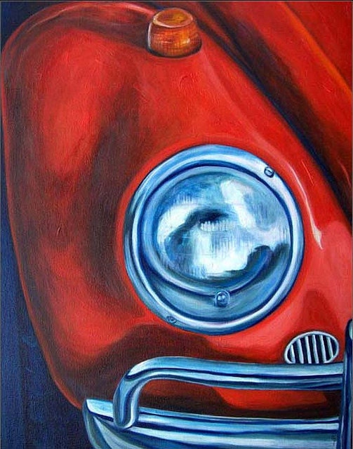 Little Red - original hot rod oil painting 18 x 24 ready to hang