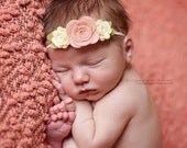 Vintage Pink and Cream Wool Felt Flower Headband - Trio of  Roses  - Newborn Baby to Adult