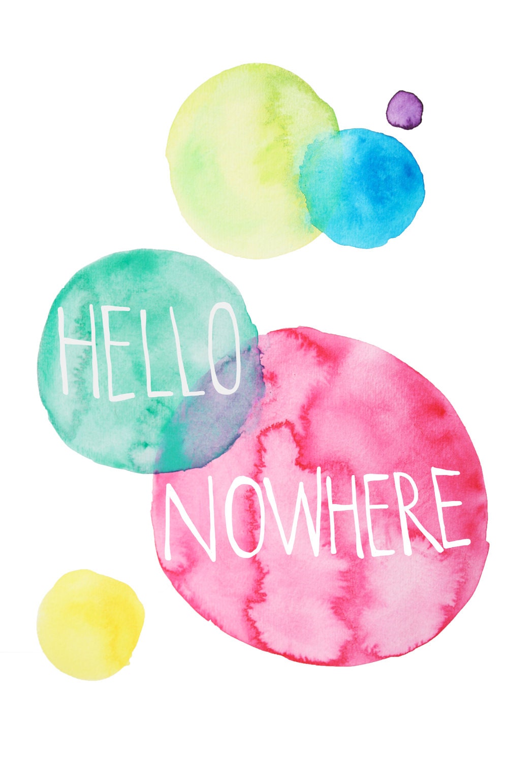 HELLO NOWHERE watercolor art print in neon