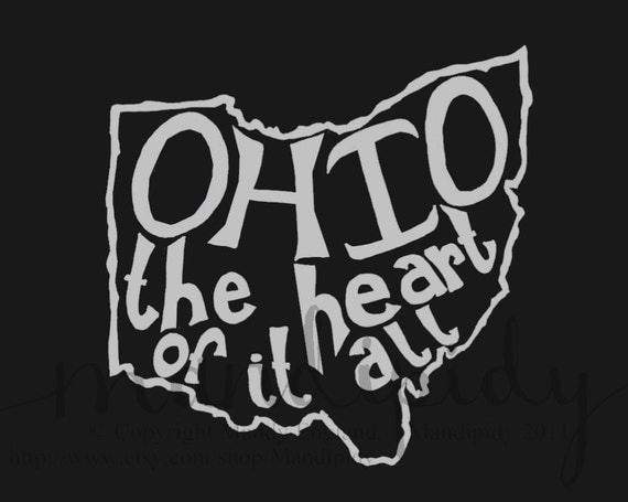 Ohio the heart of it all - Black Background - 8x10 Illustrated Print by Mandipidy