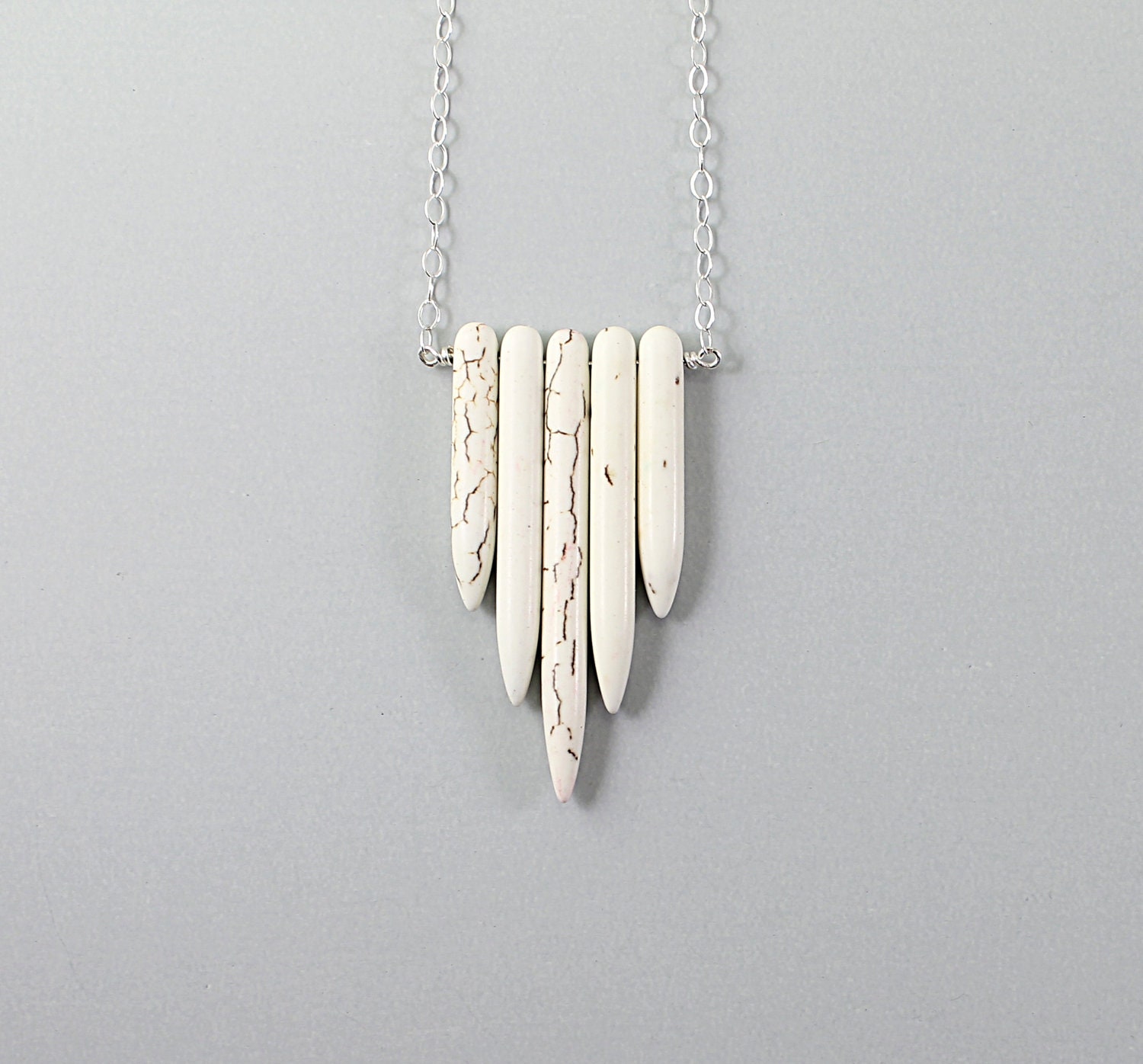 White turquoise necklace: silver sterling spike necklace inspired by Native Americans necklace chevron tribal
