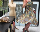 70 hippie boho dusty green blue black ruffled floral sundress S
