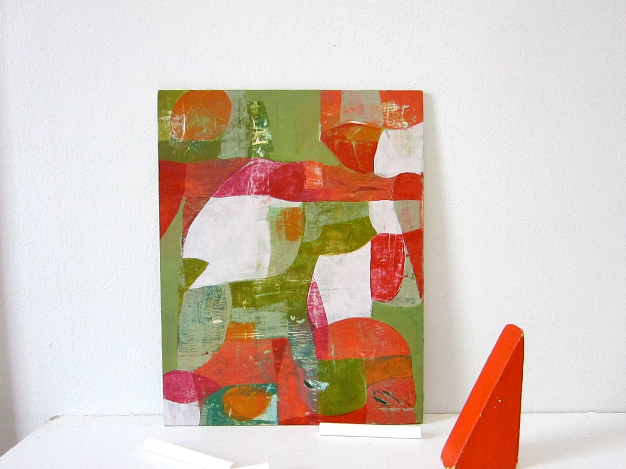 Abstract - Olive, Cranberry, Salmon Mid Century