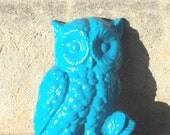 Peacock Blue Cermaic Owl Wall Hanging Vintage