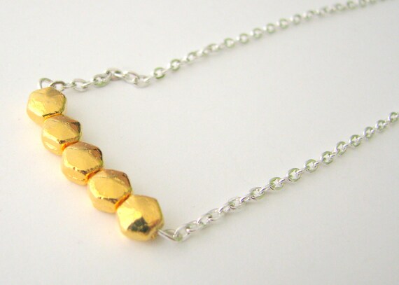 Gold Pendant Necklace with Silver Chain by MaisJewelry on Etsy