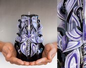 Black candle - Purple candle - Carved candle - Mother's day gift