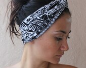 Navajo aztec turban twist headband- Black and white