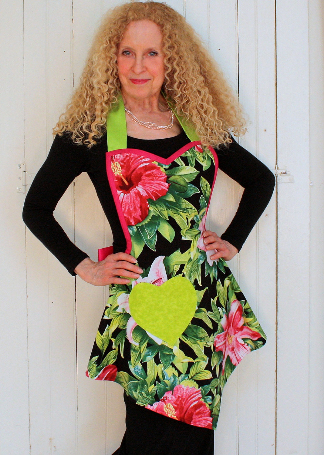 Vintage Apron,  Pink Hibiscus Womens Full Apron