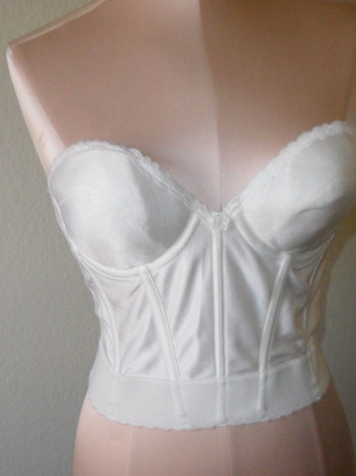 Vintage Bustier White Satin Strapless Bra 36C Corset Bridal Wedding