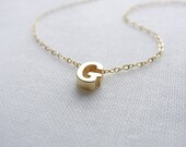 Tiny gold letter necklace - Gold initial necklace