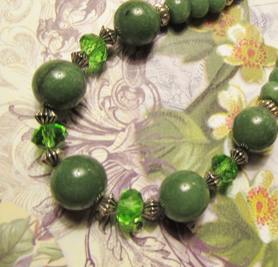 Vibrant Green Jade and Green Crystal Necklace