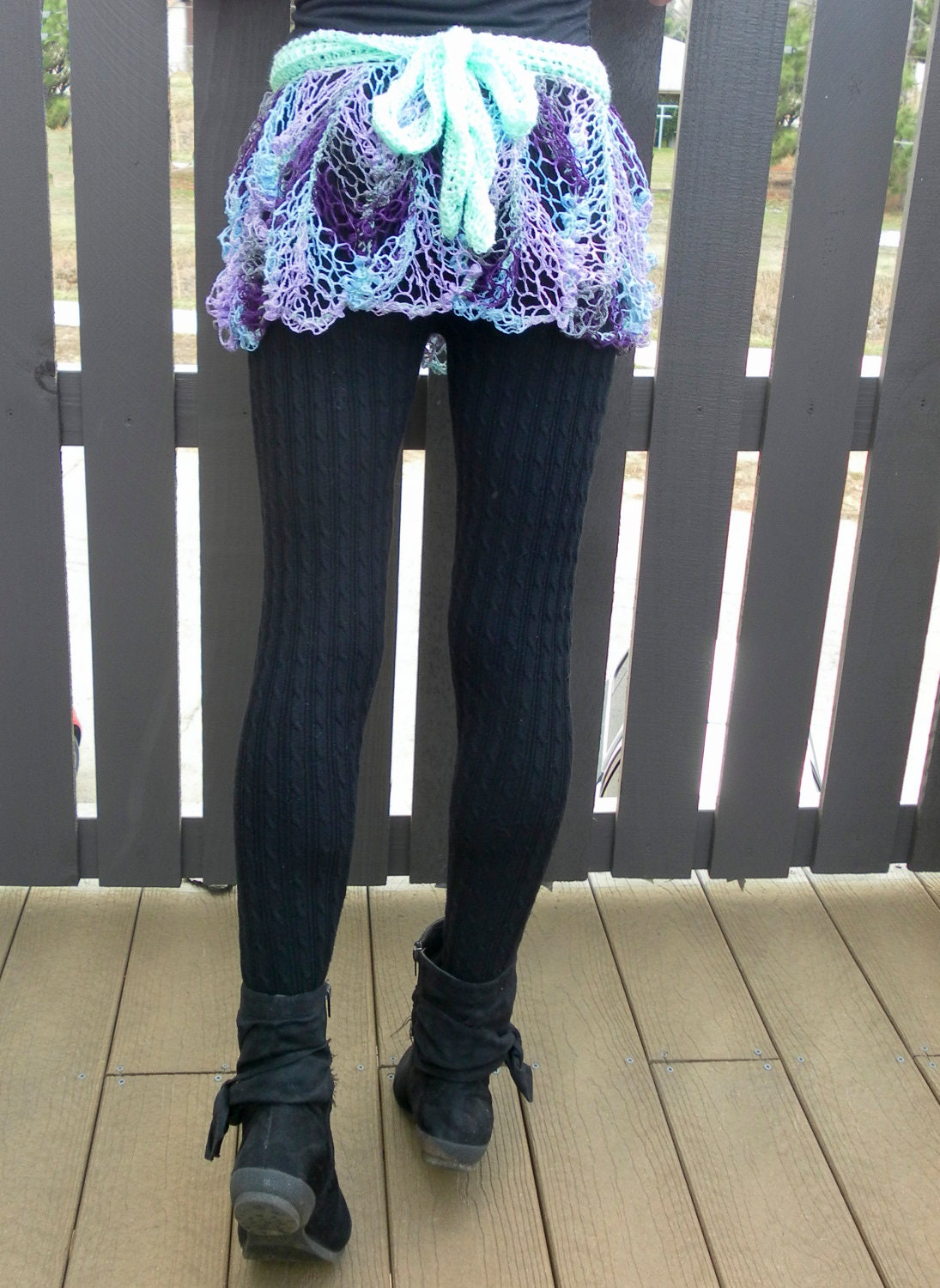 Crochet Ruffle Skirt: Mini Mesh Wrap Skirt in Eventide